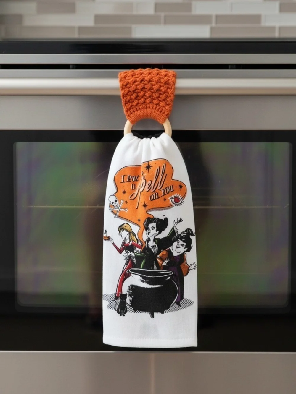 Disney Hocus Pocus Dish Towel & Handmade Crochet Towel Holder NWOT